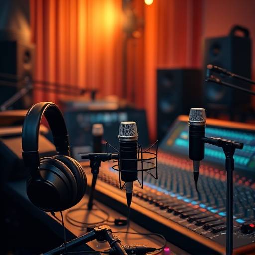 Assortment of studio equipment including headphones, microphones, and mixing consoles at Sonic Haven Studios