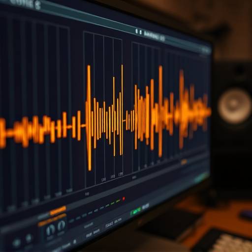 Close-up of an audio waveform on a computer screen during audio restoration process at Sonic Haven Studios